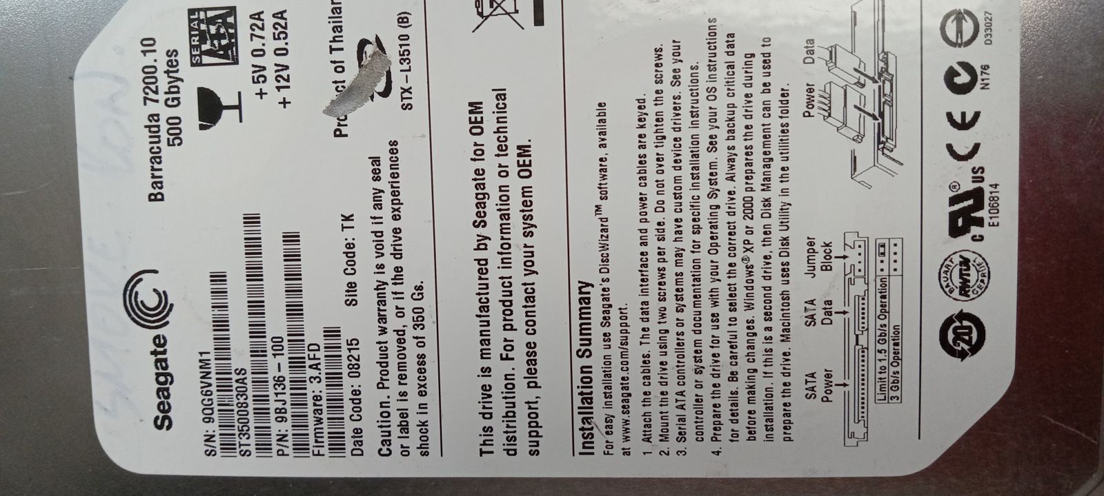 ST3500830AS Hard Drive Donor