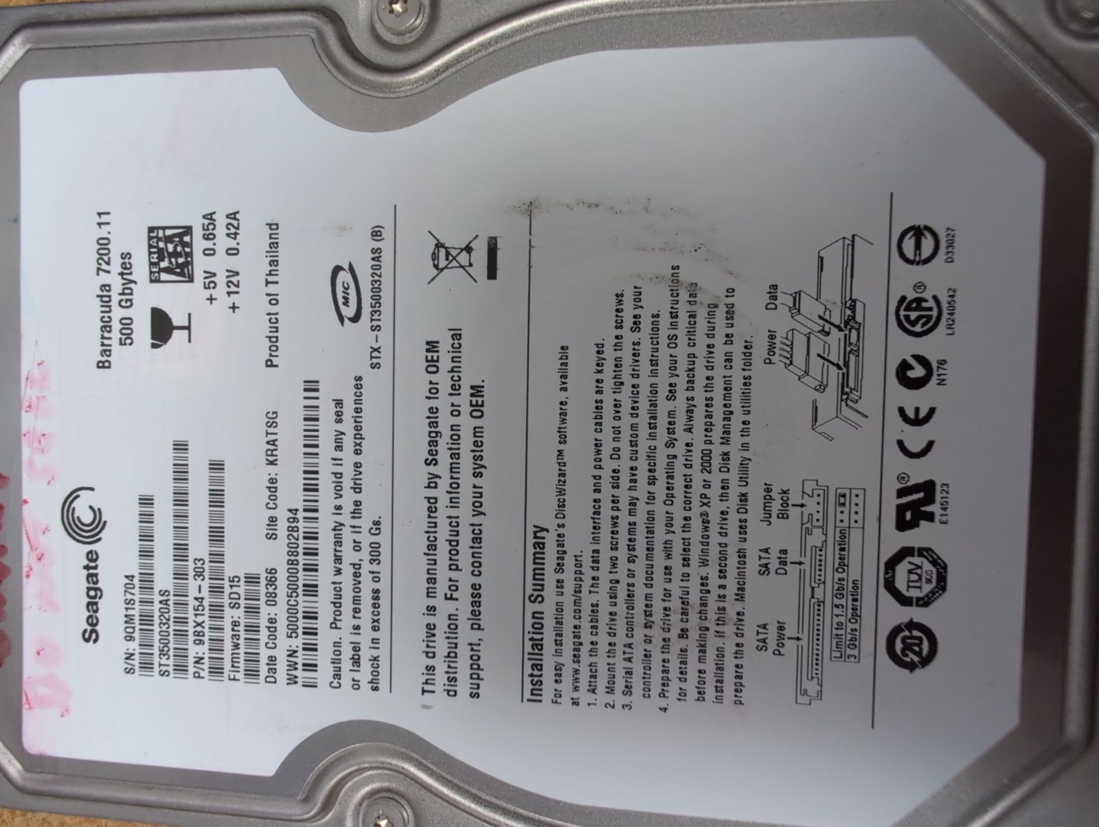 ST3500320AS Hard Drive Donor