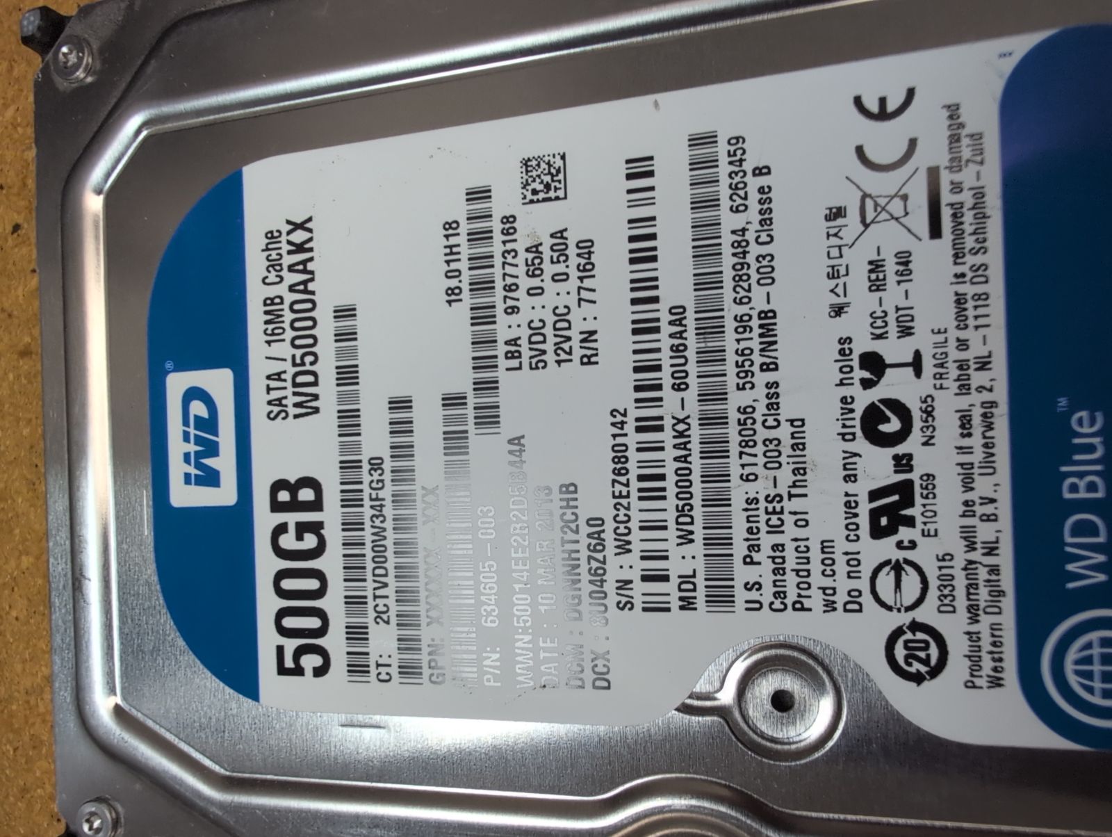 WD5000AAKX-60U6AA0 Hard Drive Donor