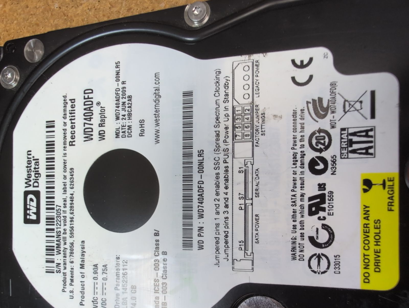 WD740ADFD-00NLR5 Hard Drive Donor