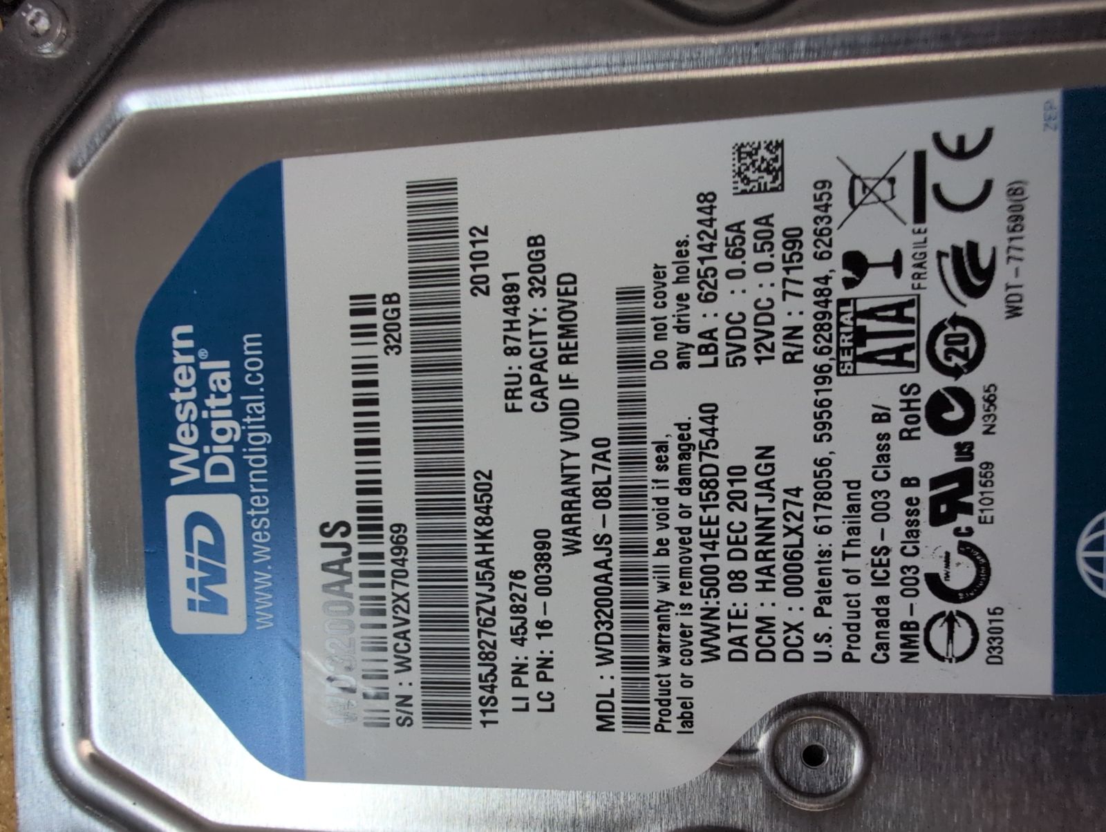 WD3200AAJS-08L7A0 Hard Drive Donor