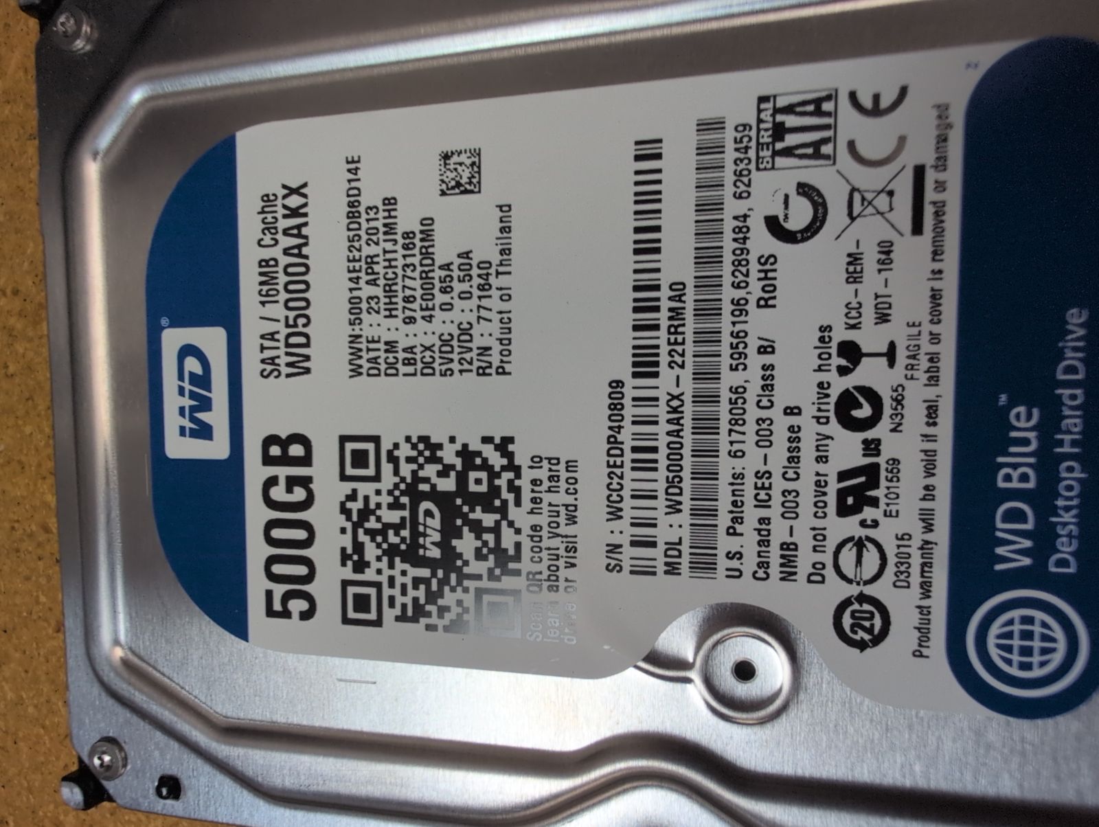 WD5000AAKX-22ERMA0 Hard Drive Donor