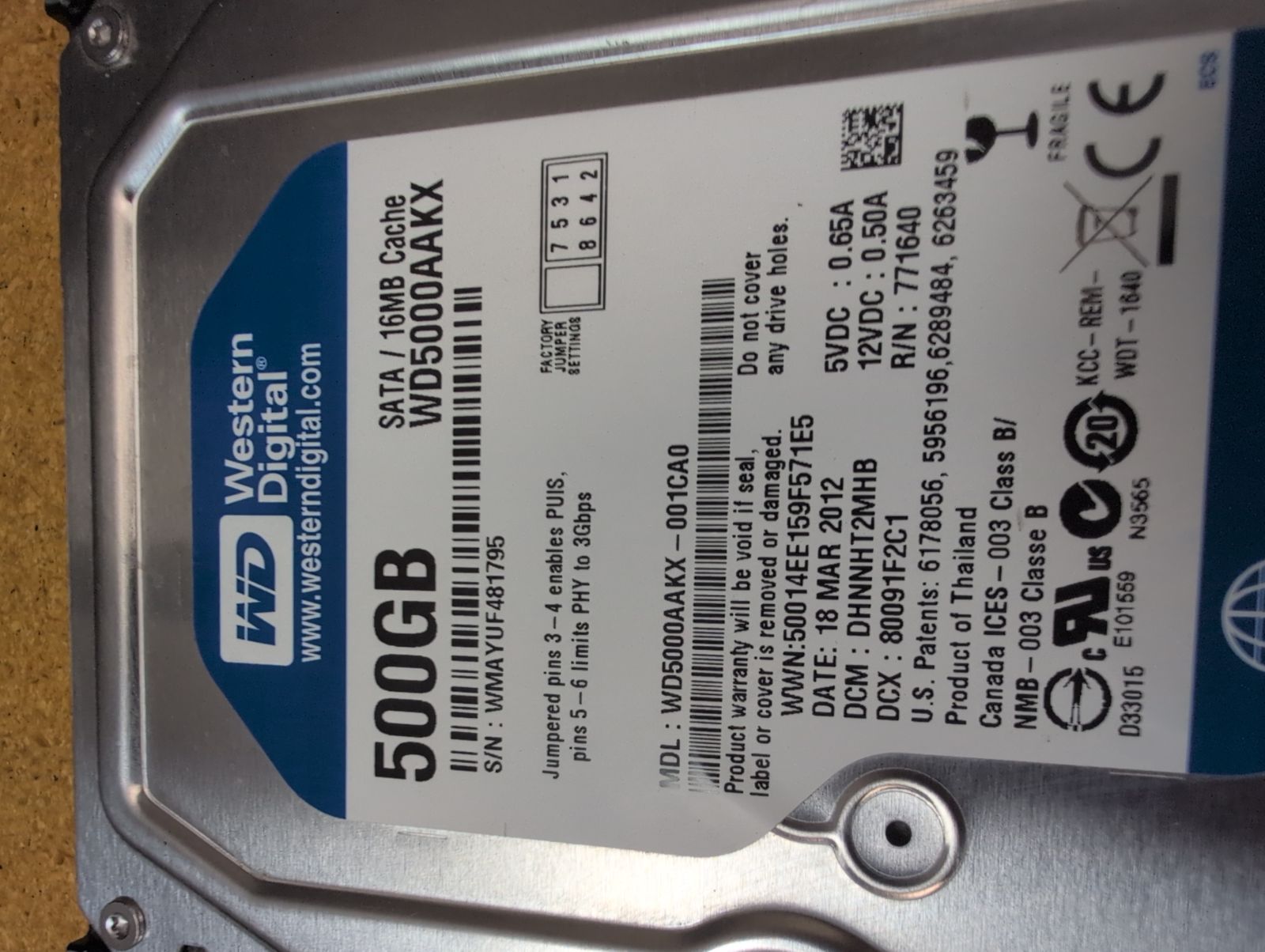 WD5000AAKX-001CA0 Hard Drive Donor