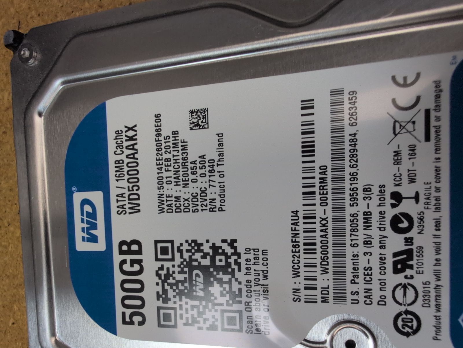 WD5000AAKX-00ERMA0 Hard Drive Donor